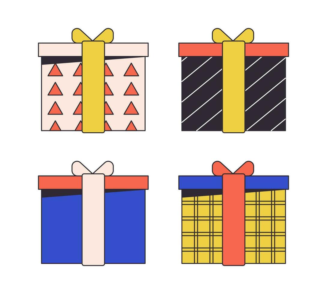 Present boxes flat line color isolated vector object. Gifts. Prize for winners. Editable clip art image on white background. Simple outline cartoon spot illustration for web design