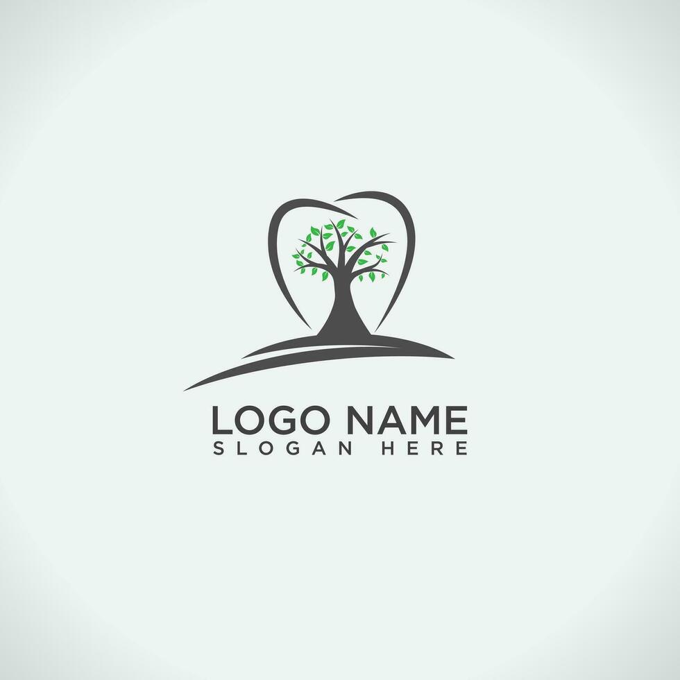 elegante y refinado logo diseño demostración un diente y árbol combinación vector