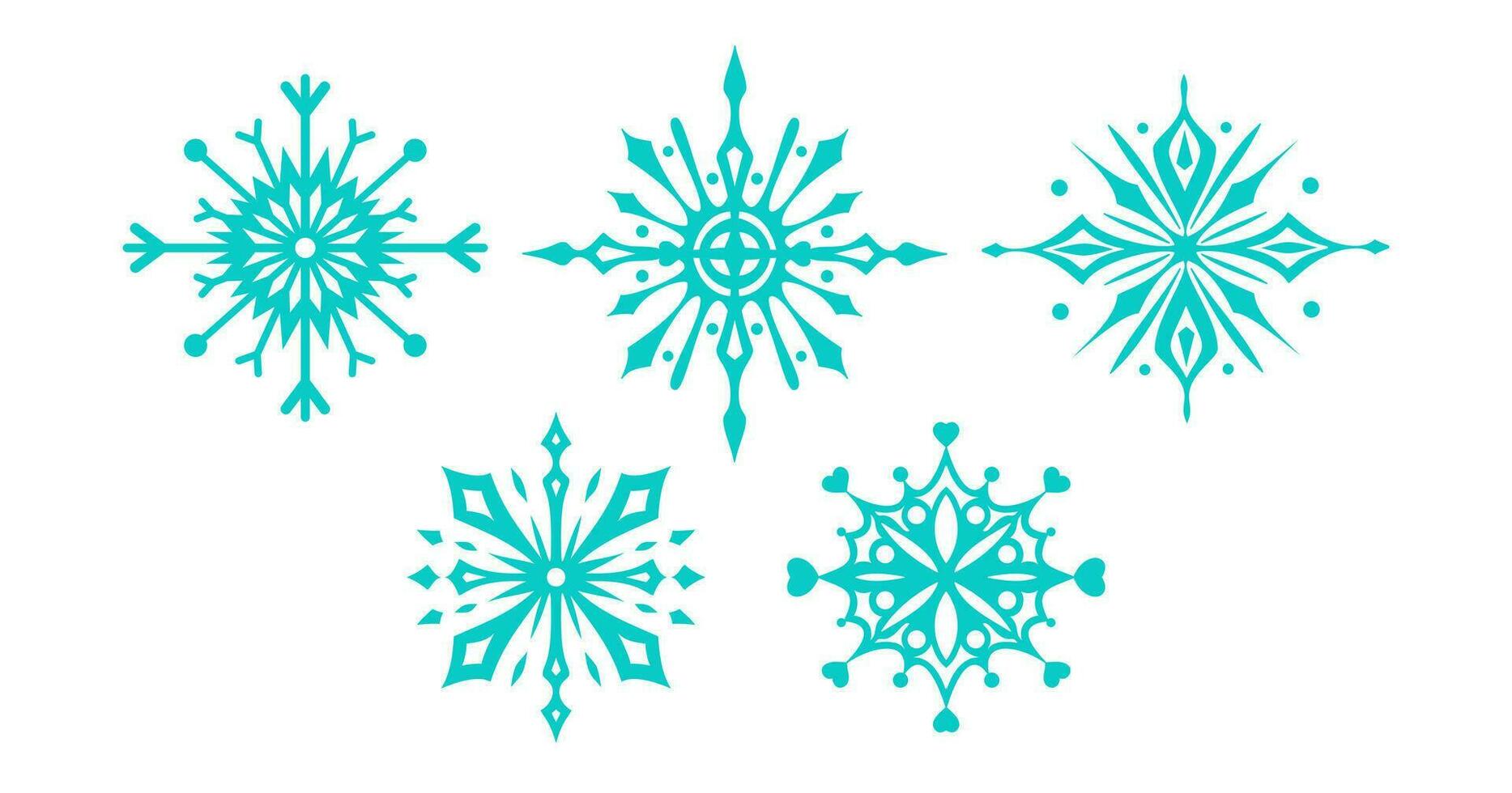 Blue snowflakes set for your design. Interesting geometric elements. Christmas tree toys on white background. Christmas Backgrounds. Flat vector illustration.