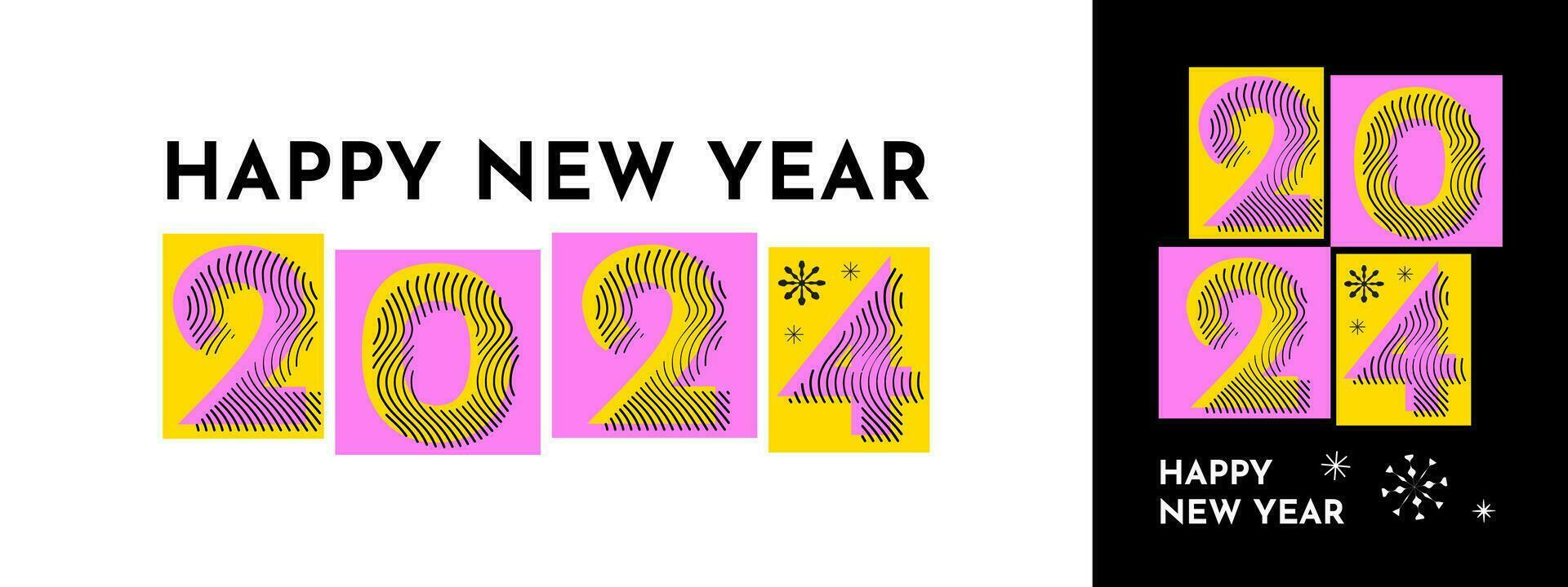 Colorful and unique design 2024 new year. Trendy and line vector design with premium colorful numbers designs. Horizontal and vertical options. Backgrounds for branding, banner, cover.