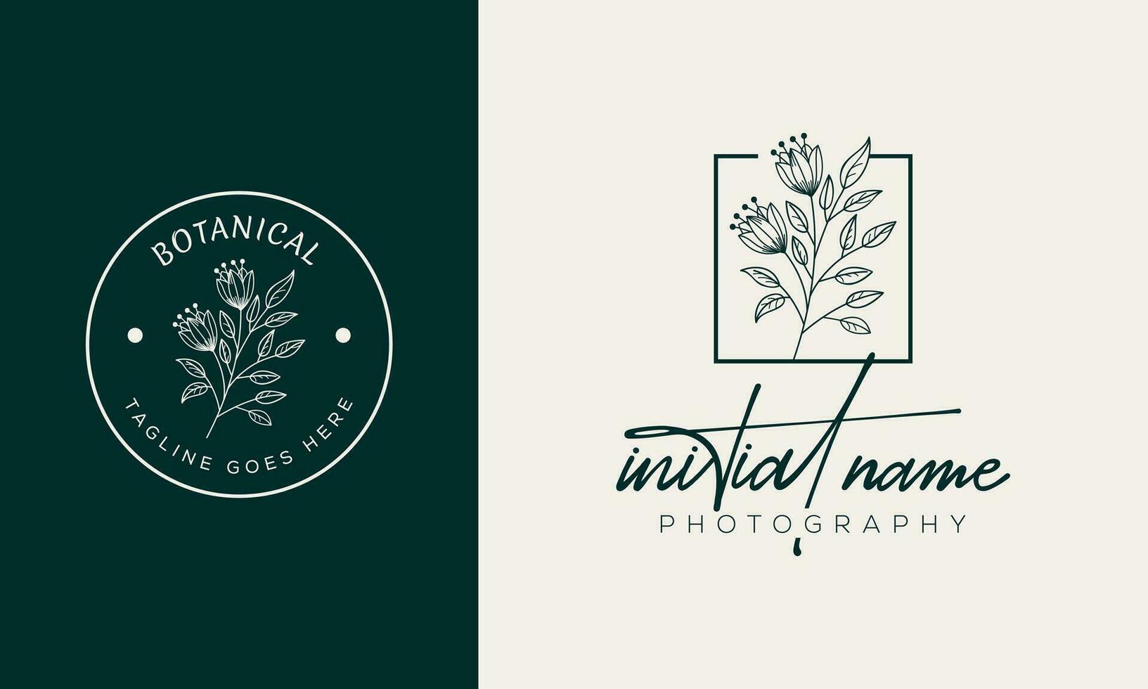 Botanical floral hand-drawn logo vector template.