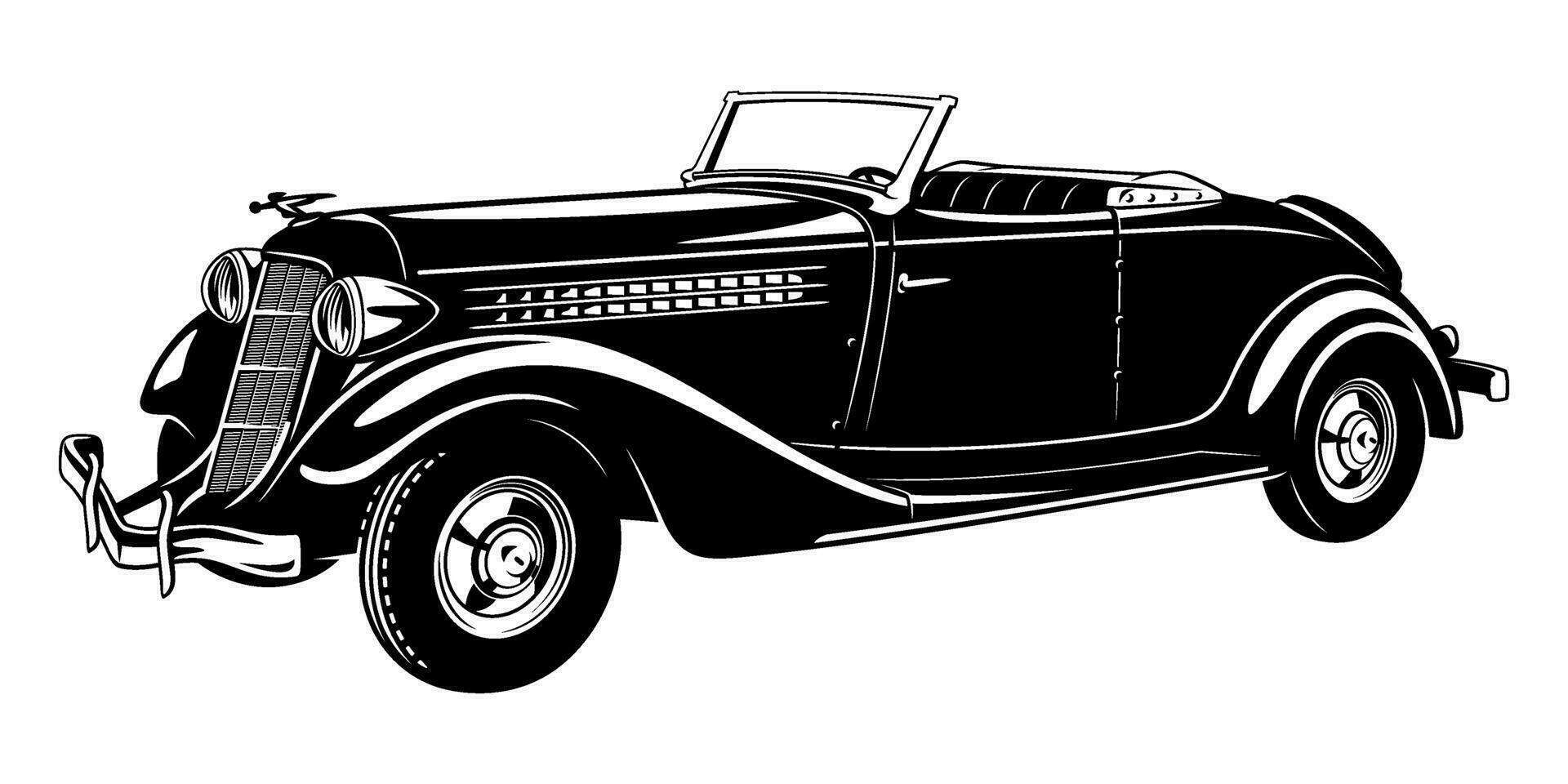 Classic Vintage Car Cabriolet. Vector silhouette isolated on white.