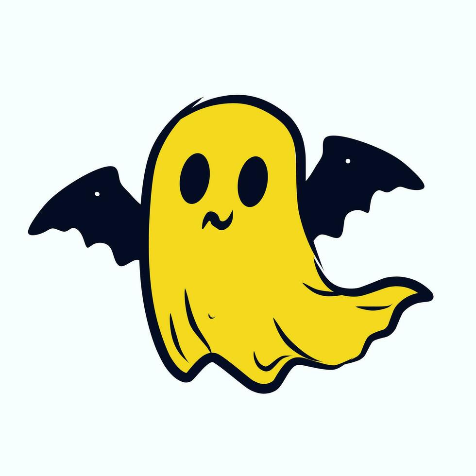 Halloween flying cloth ghost. Cute cartoon spooky character hand drawn vector