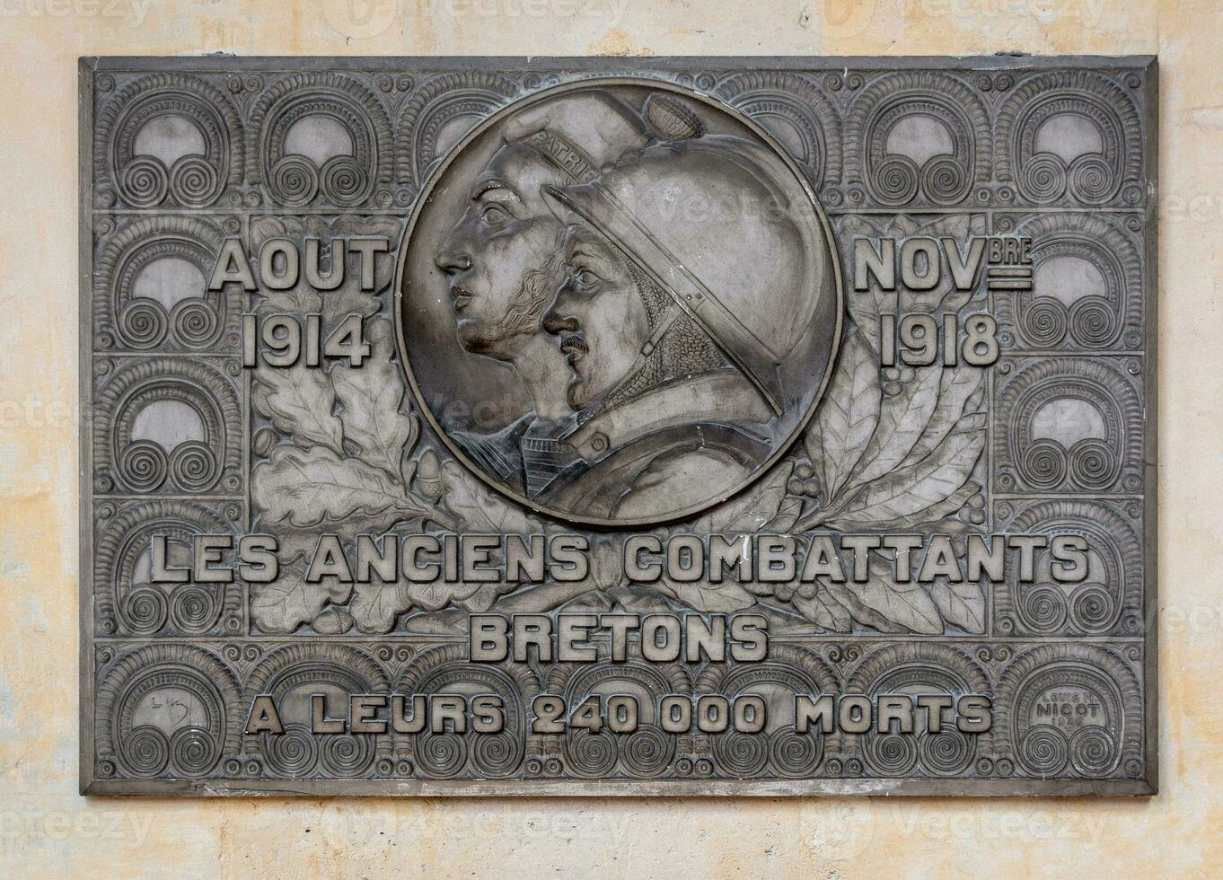 conmemorativo placa para bretón veteranos de mundo guerra yo a les inválidos, París, Francia foto