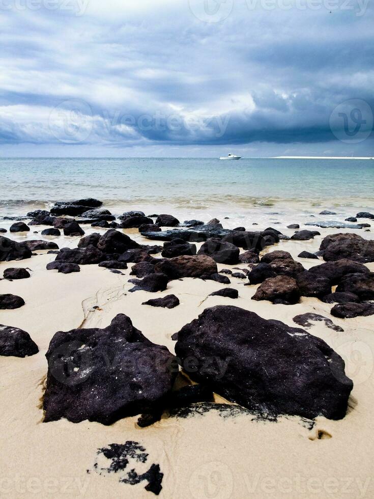 Dramatic Ocean View Rocky French Coastline and Sandy Beach photo