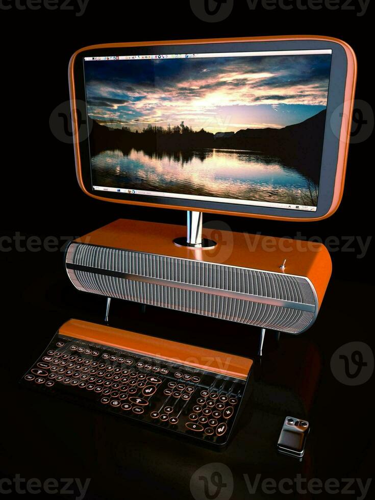 Retrofuturistic Orange Metal Computer from the 70s photo