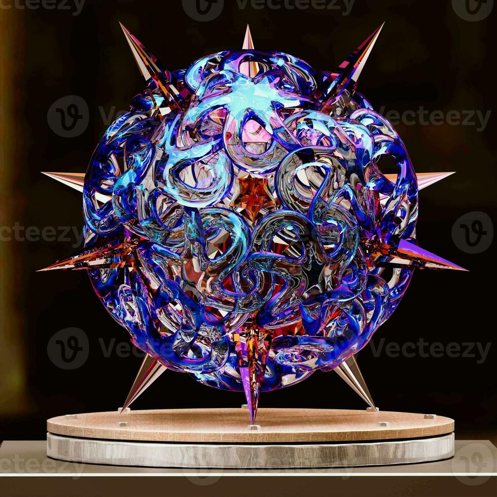 Abstract Modern Sculpture   Dynamic Geometric Form in Glass photo