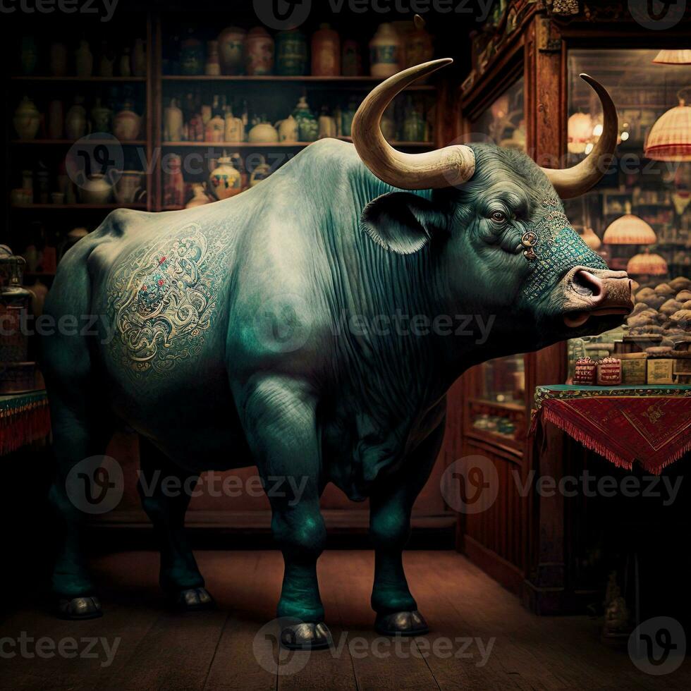 AI Generated Chaos Bull in a China Shop photo