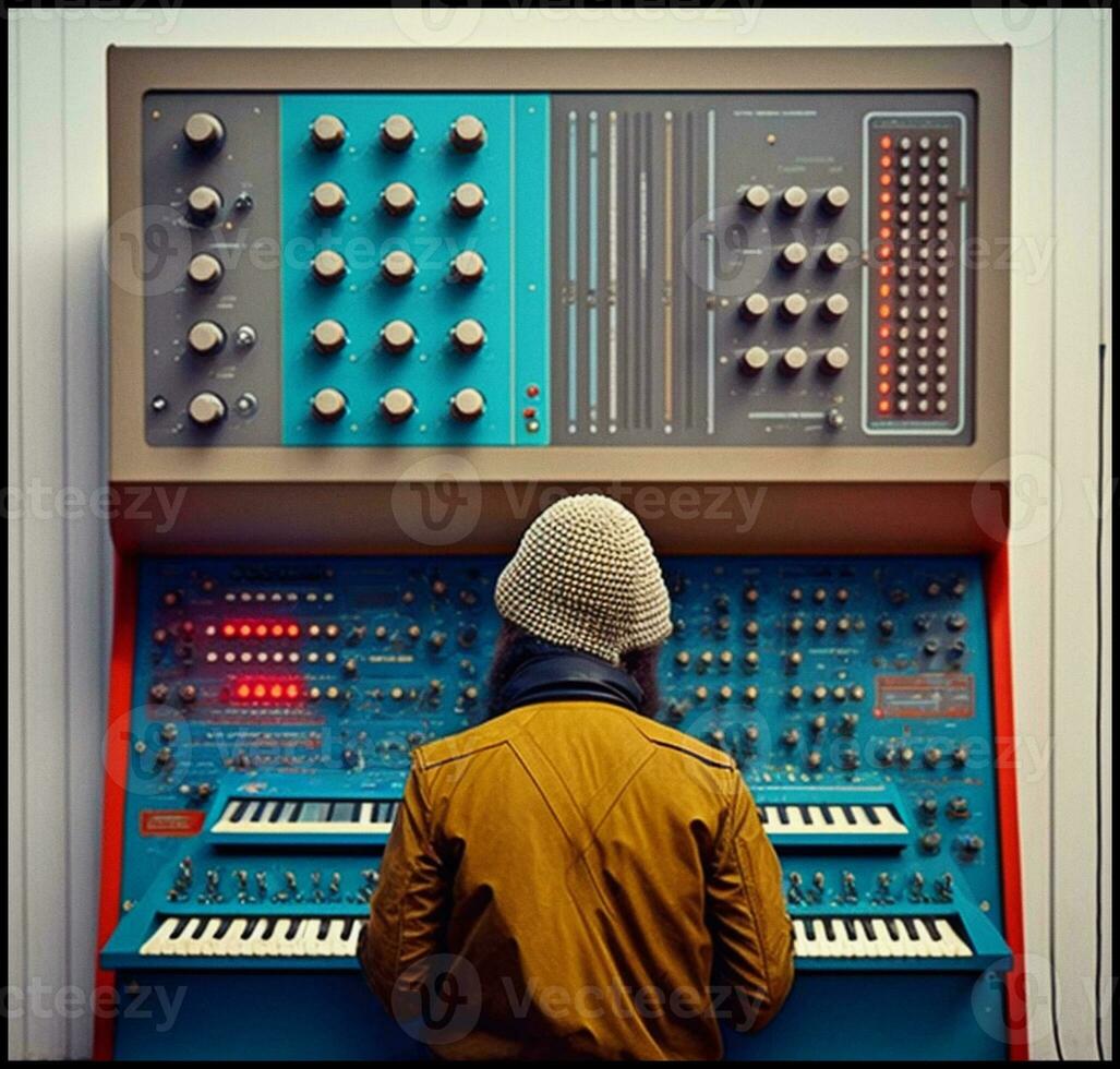 AI Generated Image Person Playing Vintage Synthesizer photo