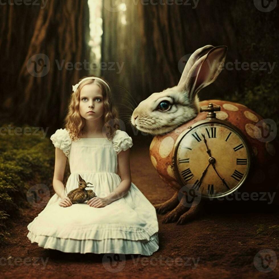 AI Generated Wonderland Alice and the White Rabbit photo