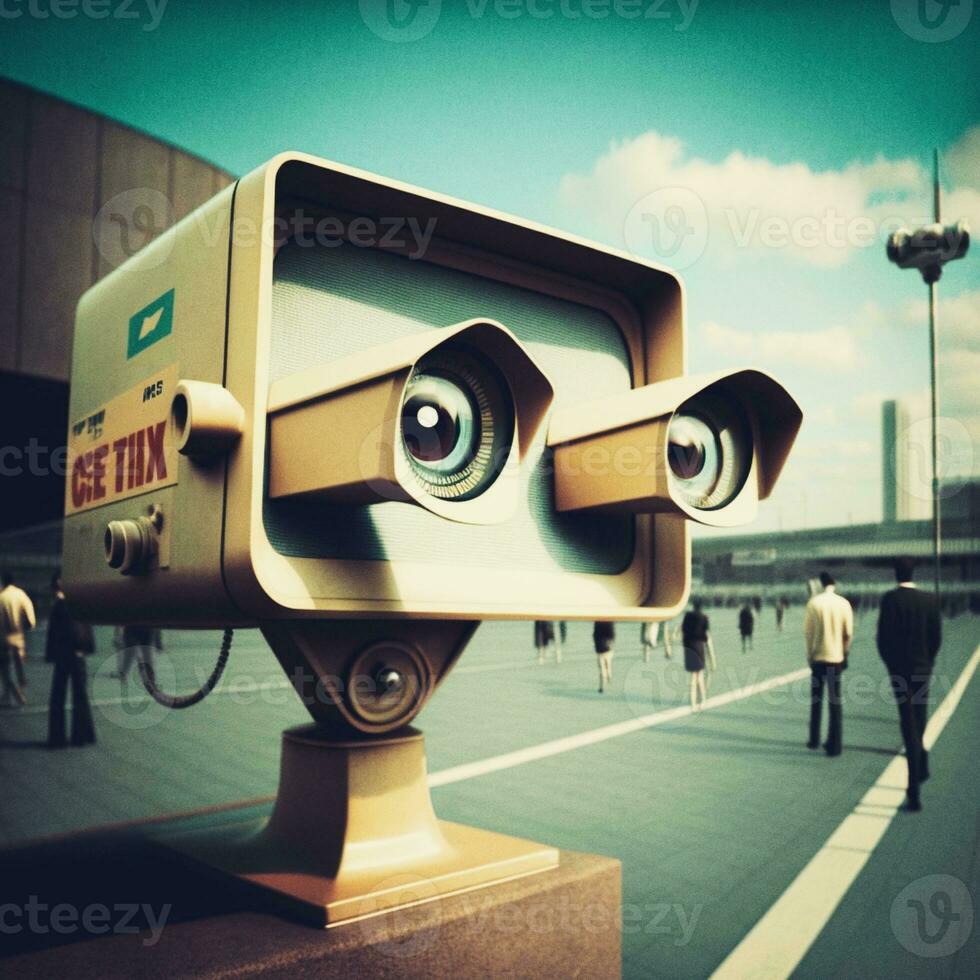 Retrofuturistic CCTV Eye   AI Generated photo