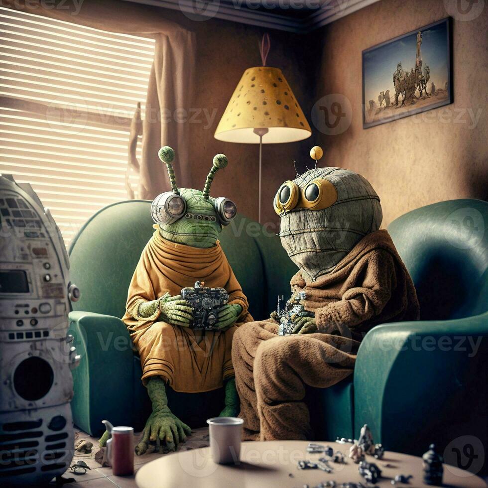 Martian Love A Cozy Evening in Their Living Room   generative ai photo