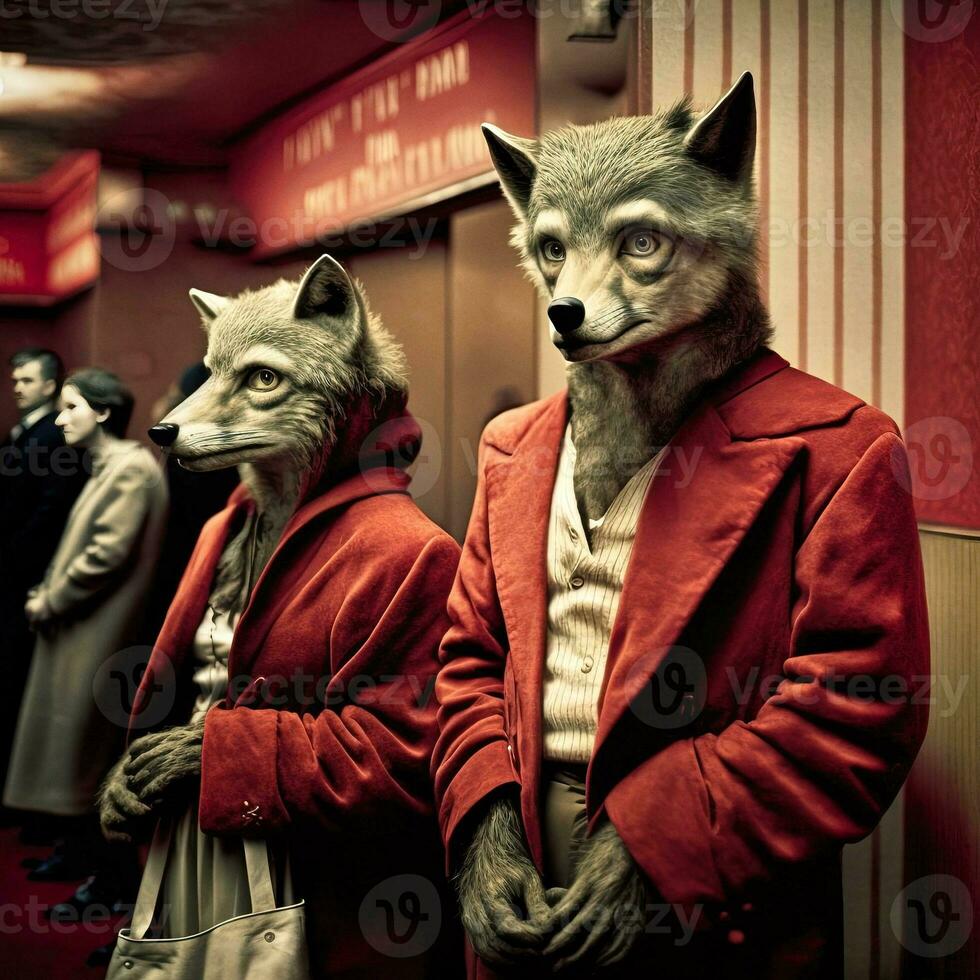 Urban Werewolves Embracing the Nightlife. Generative ai. photo