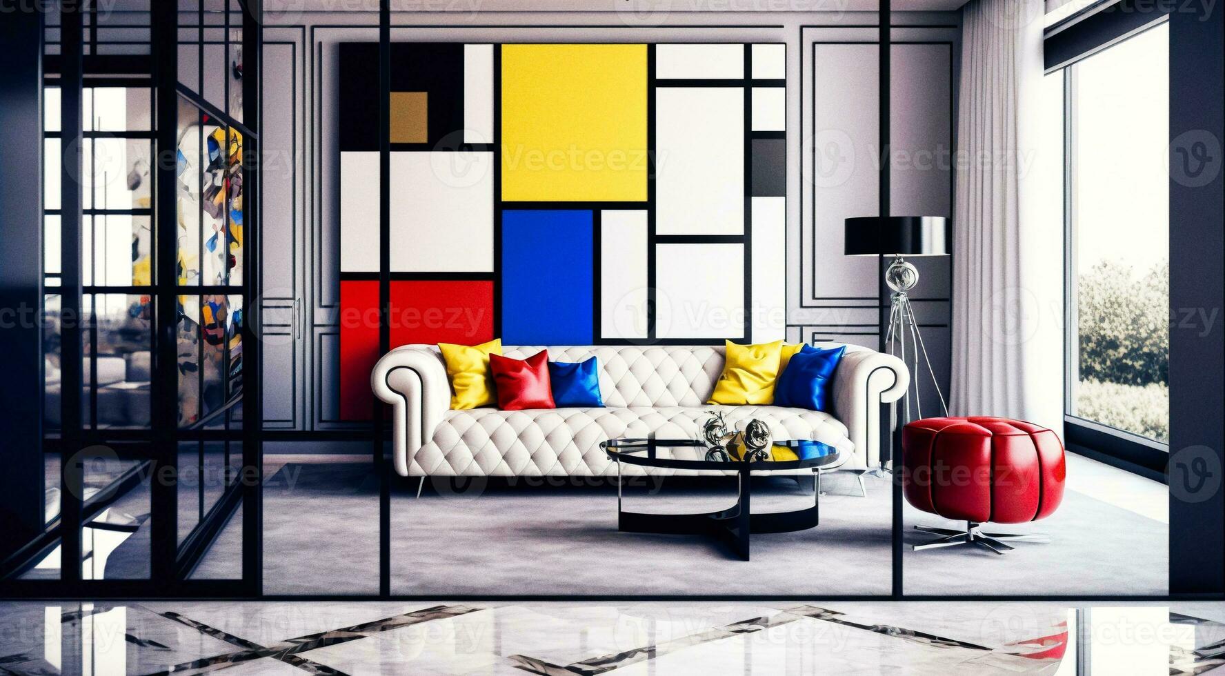 Luxurious Contemporary Living Room Design   generative ai photo