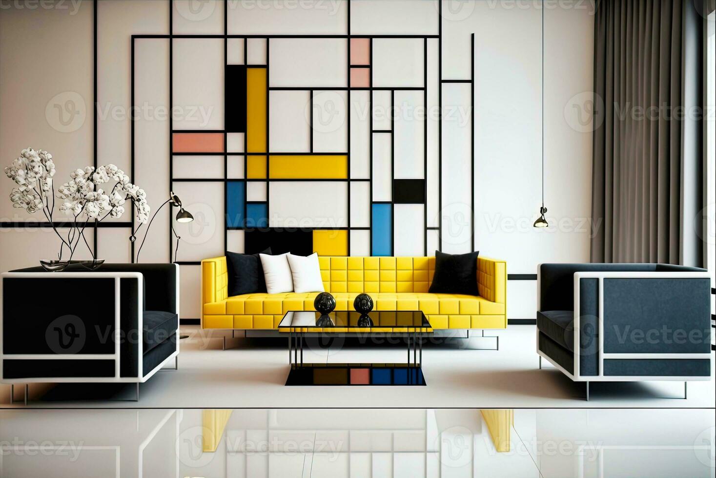 Luxurious Contemporary Living Room Design   generative ai photo