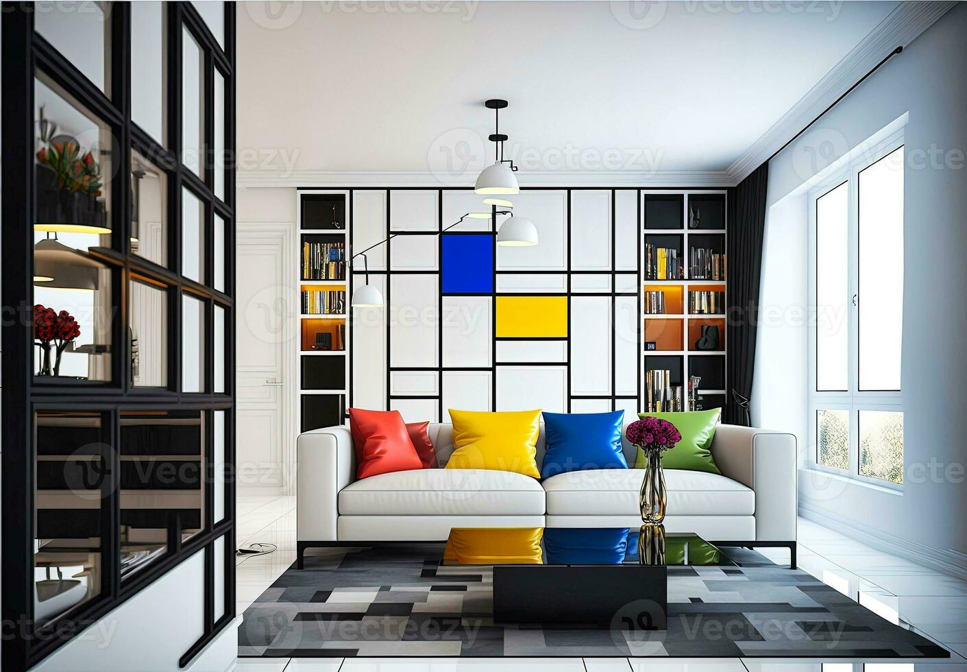 Luxurious Contemporary Living Room Design   generative ai photo