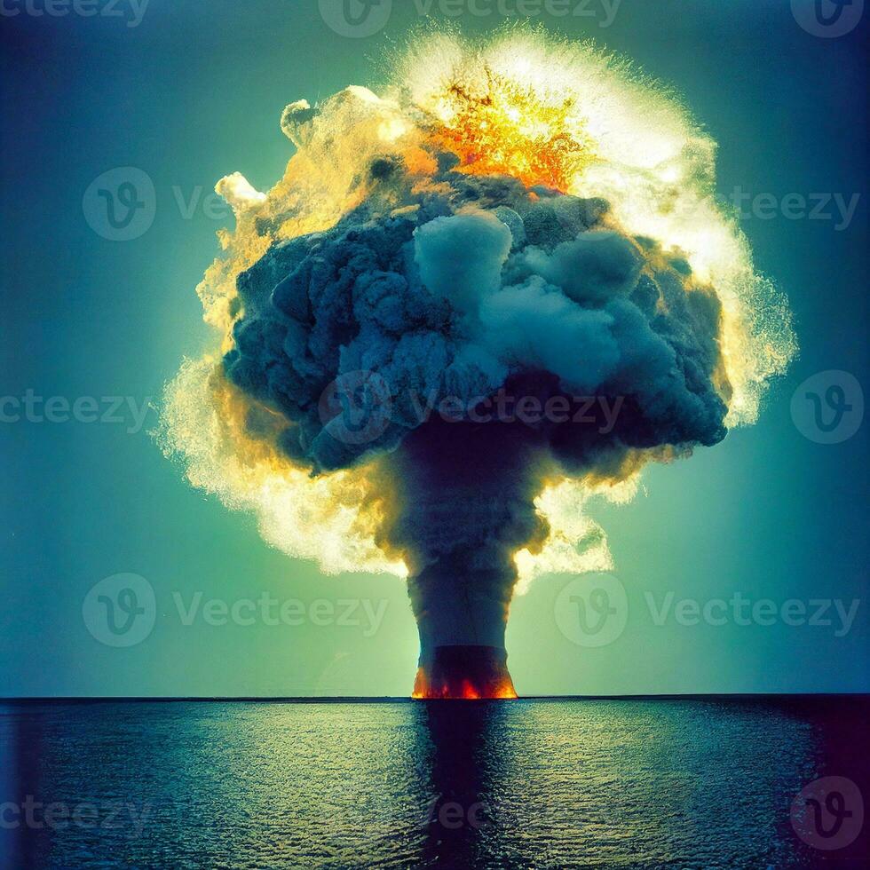 Nuclear Mushroom in the Ocean   generative ai photo