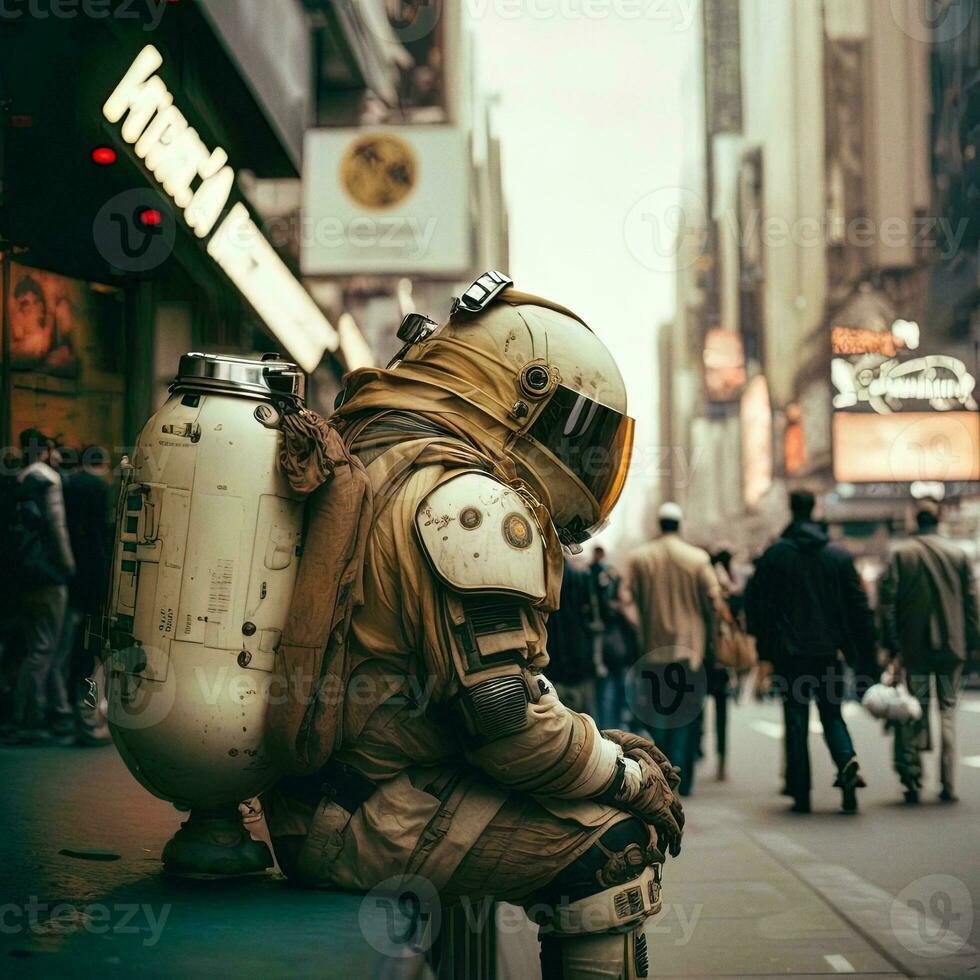 Astronaut in an Extraterrestrial Metropolis   generative ai photo