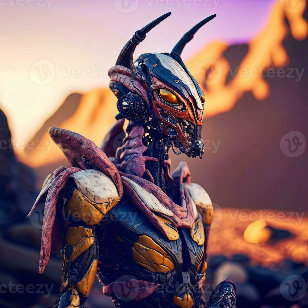 Alien World's Mantis Warrior   generative ai photo