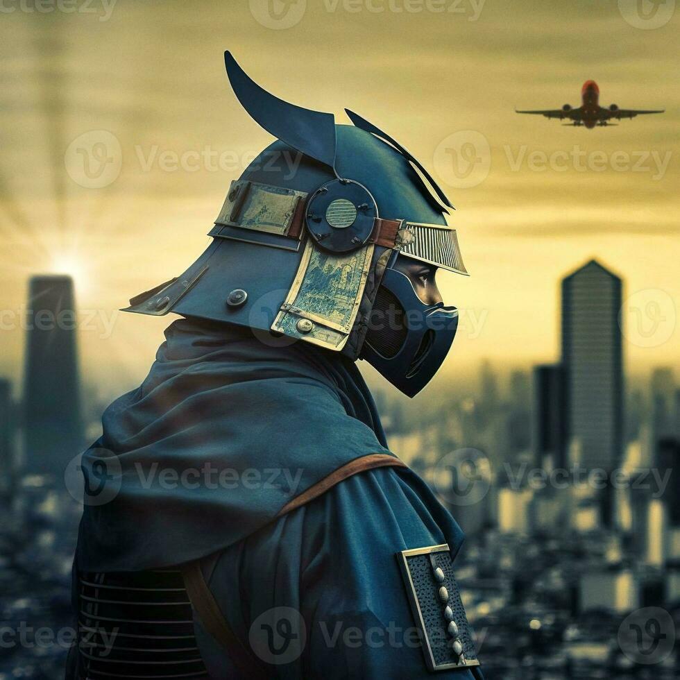 Futuristic AI Samurai Blending Tradition and Modernity photo