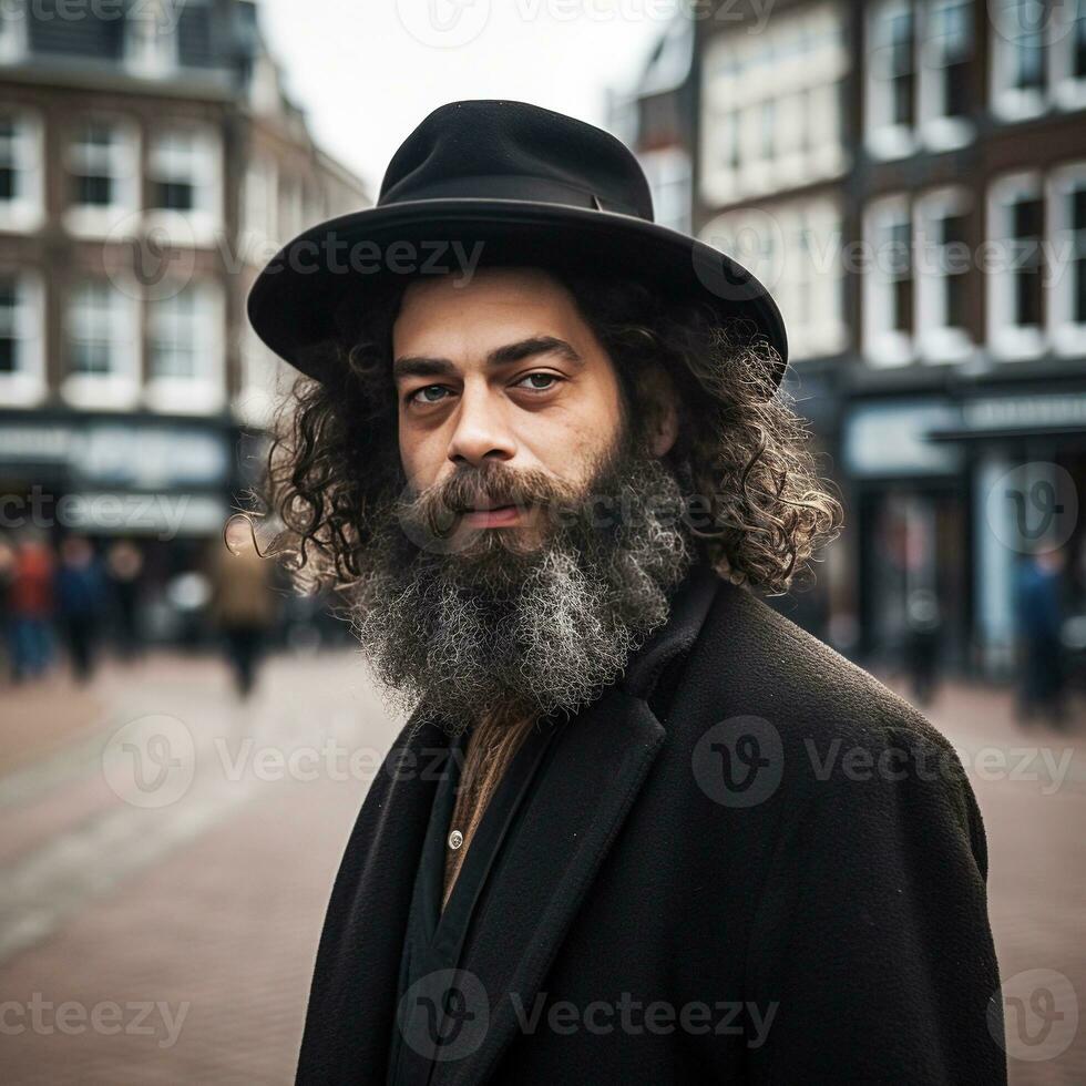 un hasídico judío en Amsterdam generativo ai foto