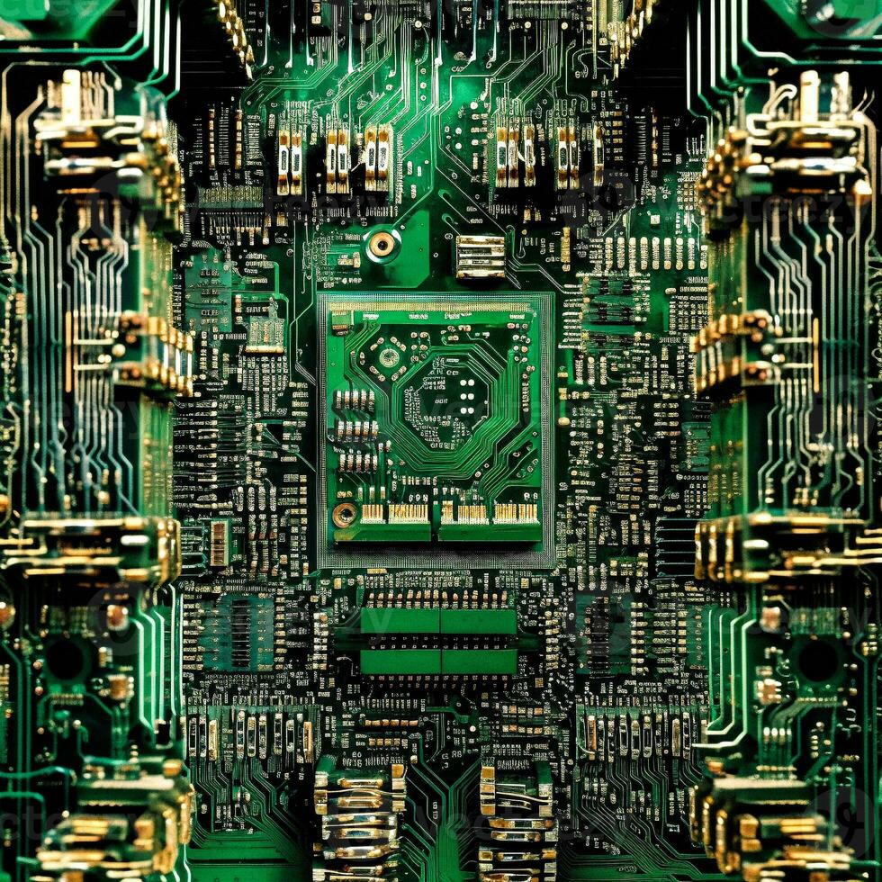 Close up Photo of Electronic Circuits on a Motherboard   generative AI