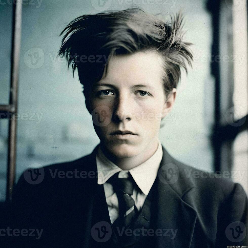 generativo ai retrato Arturo rimbaud como un moderno adolescente foto