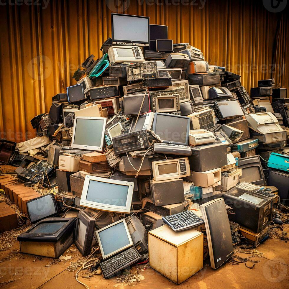 E Waste Recycling A Pile of Vintage Electronics Ready for Renewal   generative ai photo