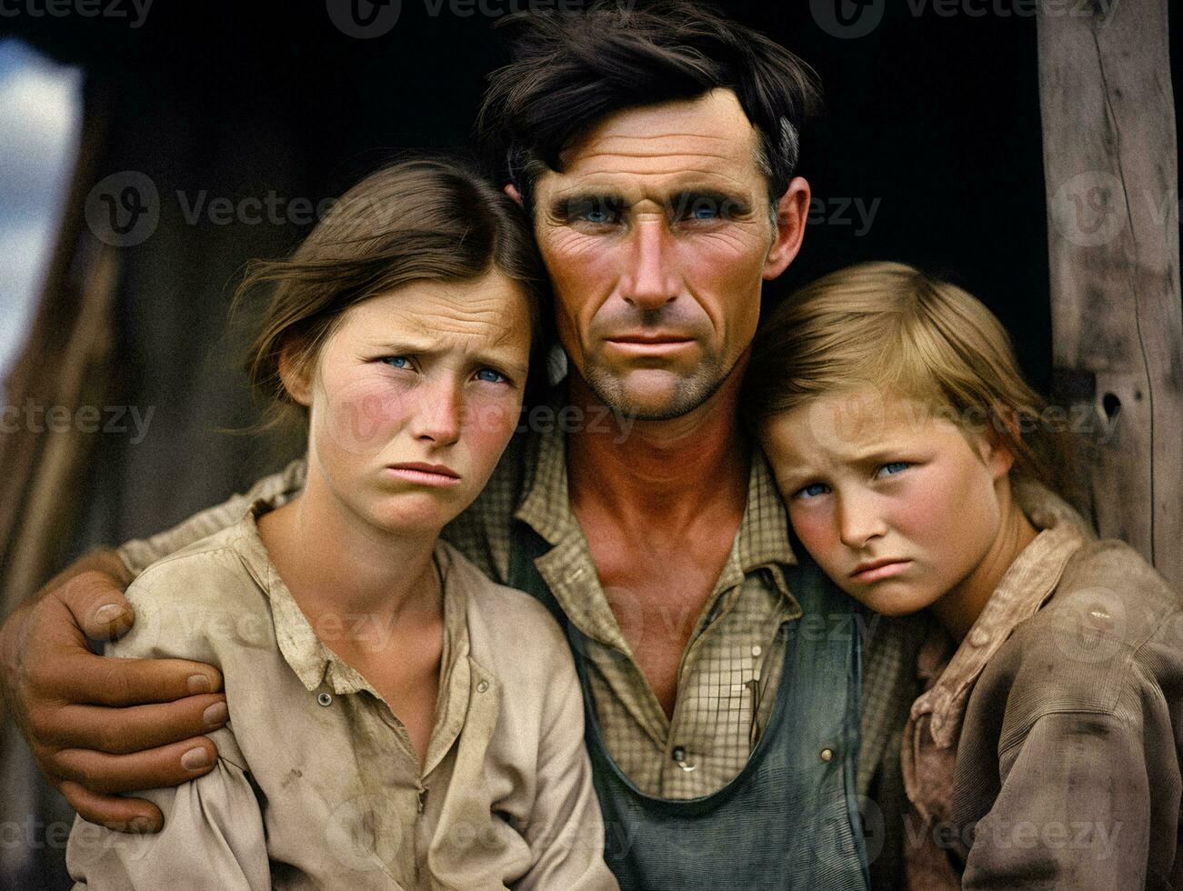 Fighting Invisible Battles   A destitute family grappling with despair in the heart of the Great Depression   generative ai photo