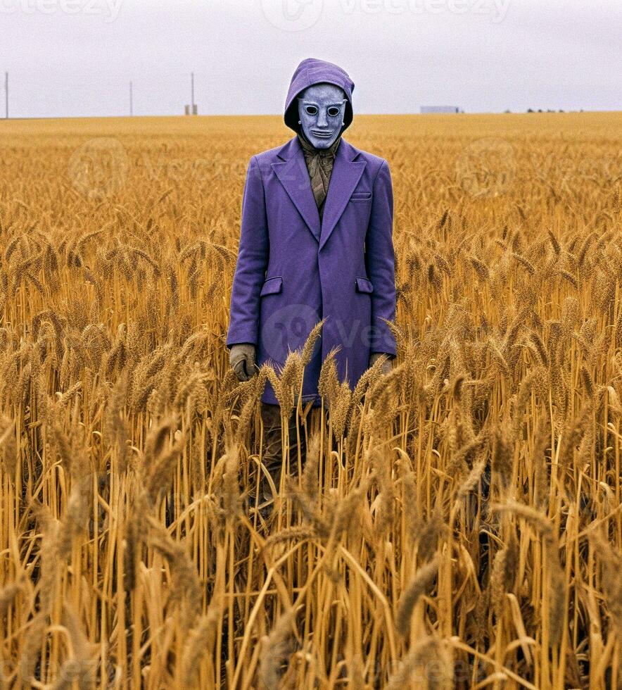 A Menacing Scarecrow in a Wheat Field   generative AI photo