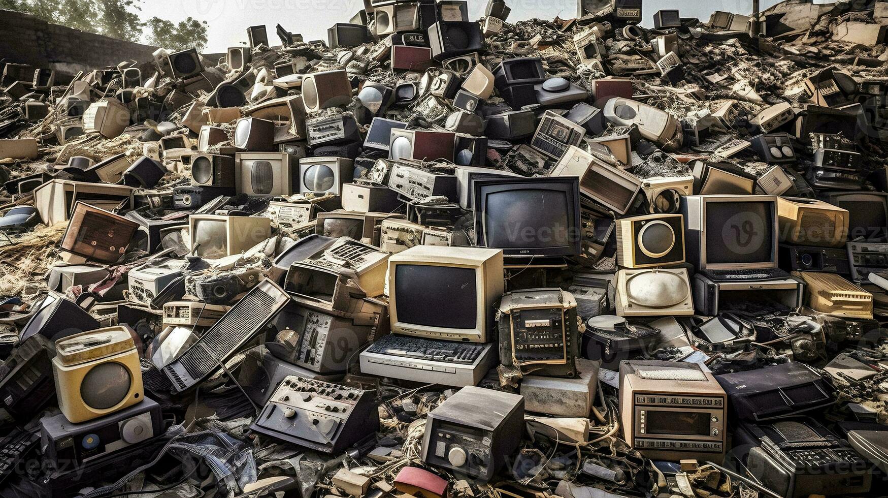 E Waste Recycling A Pile of Vintage Electronics Ready for Renewal   generative ai photo