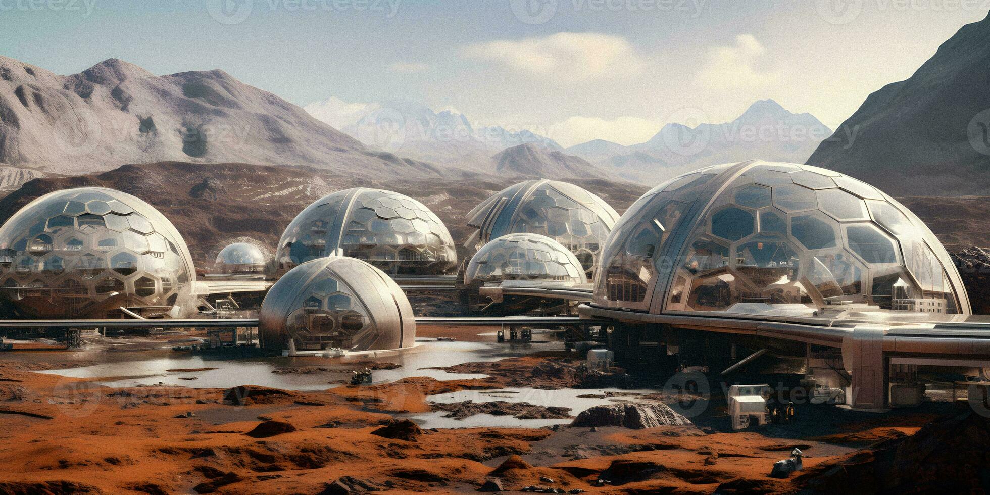 Human Colony on Mars Red Horizon Settlement   generative ai photo