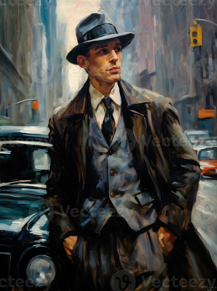 Urban Impression New Yorker Gentleman on City Street   generative ai impressionist painting photo