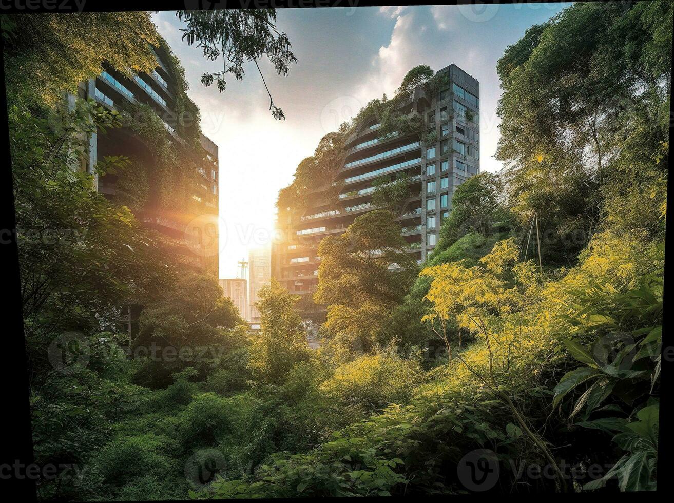 Skyscrapers and Lush Vegetation A Harmonious Blend of Nature and Urban Architecture   generative AI photo