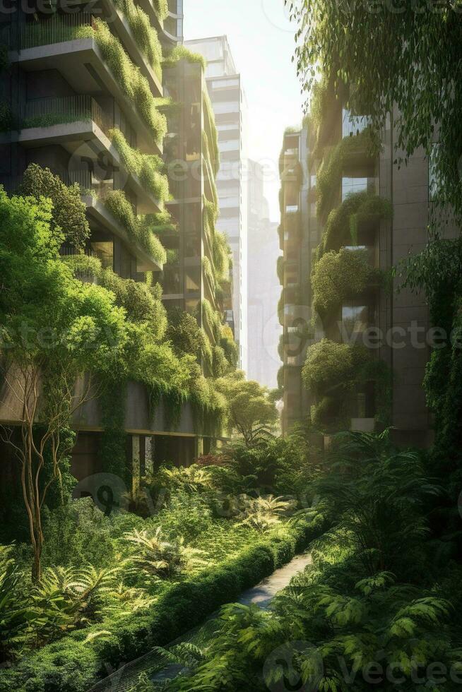 Skyscrapers and Lush Vegetation A Harmonious Blend of Nature and Urban Architecture   generative AI photo