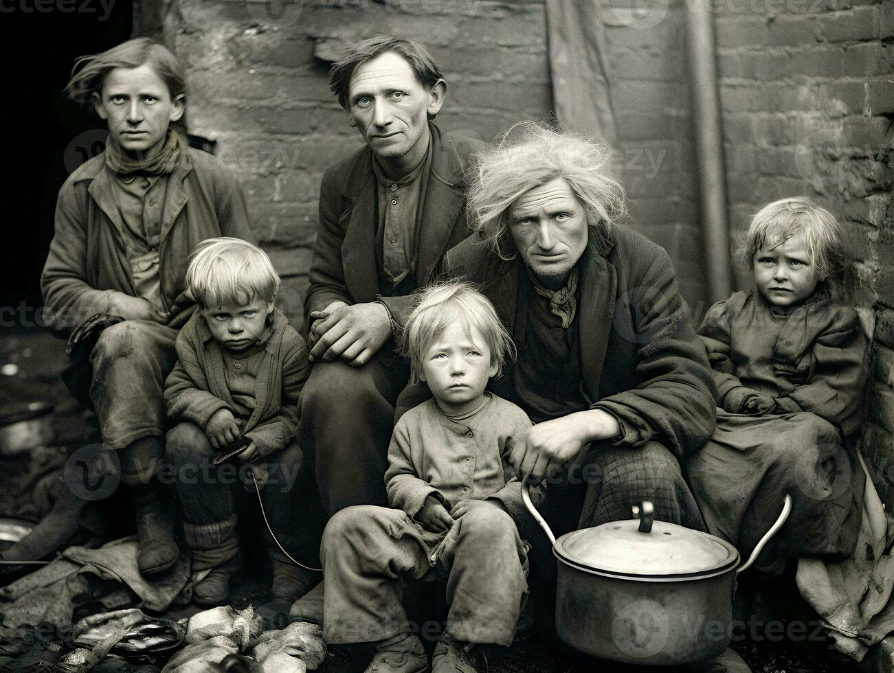 Resilience Amidst Desolation   a destitute family during the 1930s Great Depression era   generative ai photo
