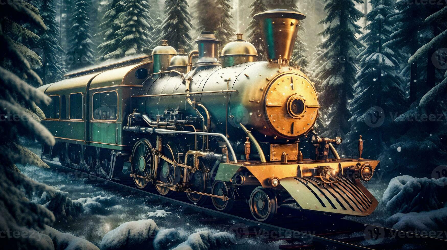 Retrofuturistic Steampunk Train Amid Siberian Frozen Forest   generative ai photo