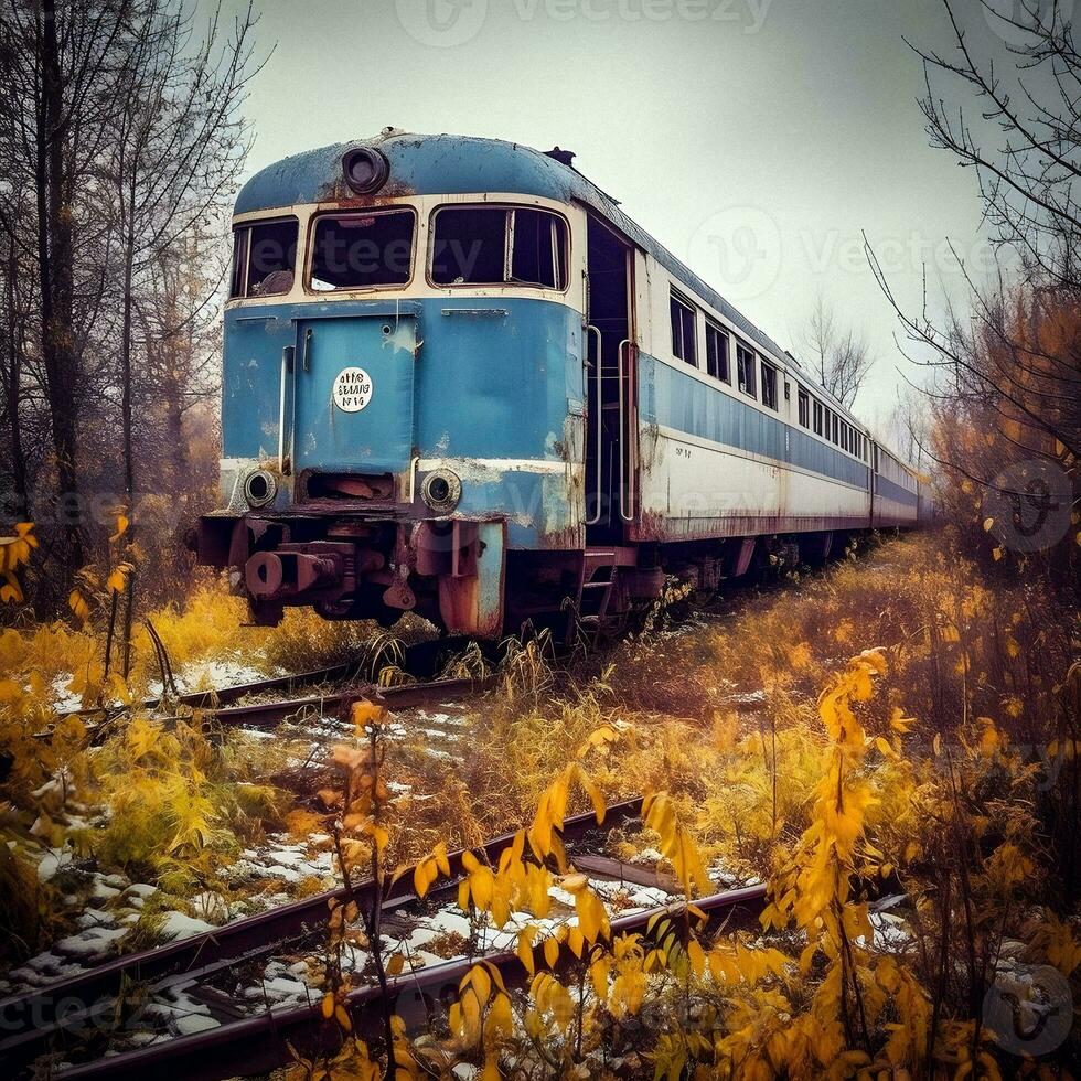 Solitude in Snow Abandoned Train amidst Winter's Embrace   generative ai photo