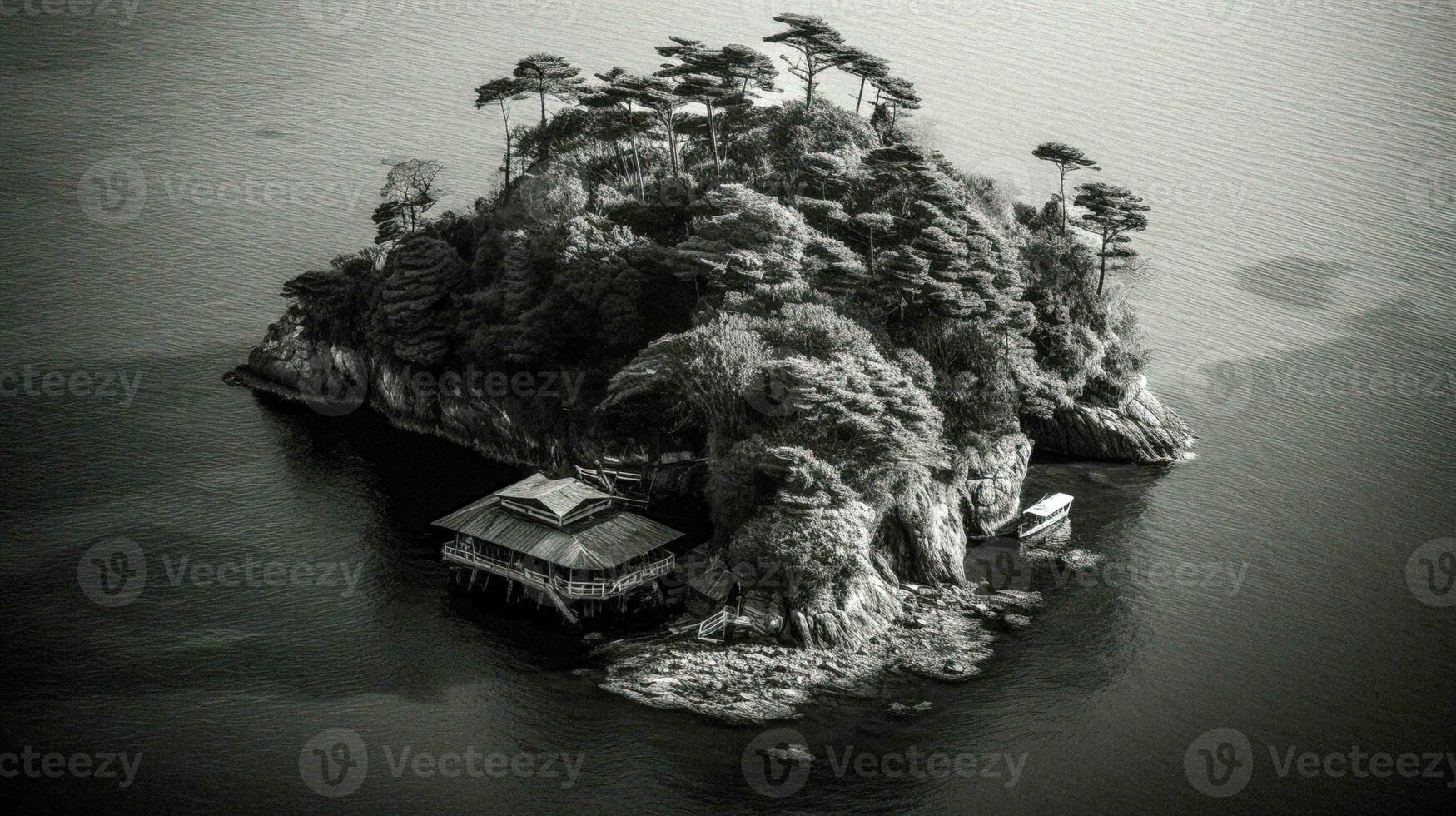 Tranquil Monochrome Island   generative ai photo