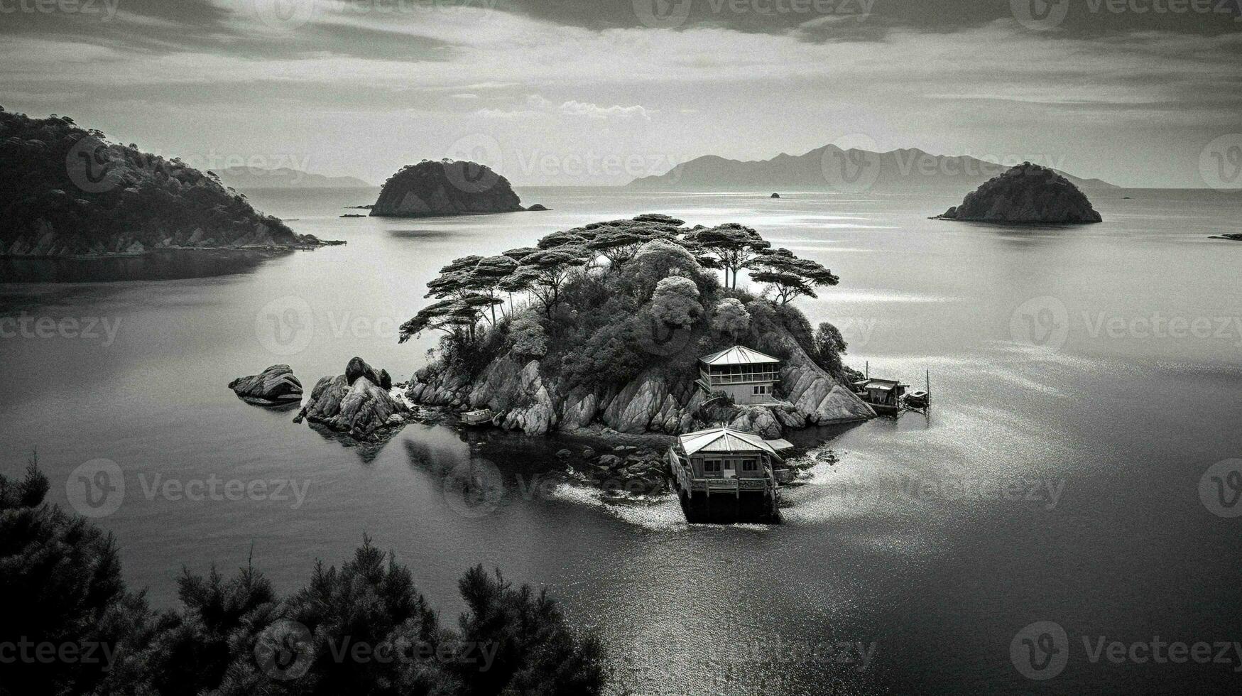 Tranquil Monochrome Island   generative ai photo