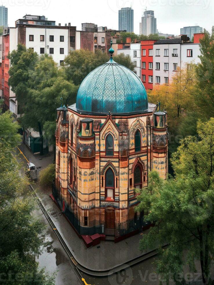 exterior view of a german synagogue in the style of Fasanenstrasse Synagogue Berlin   generative AI photo