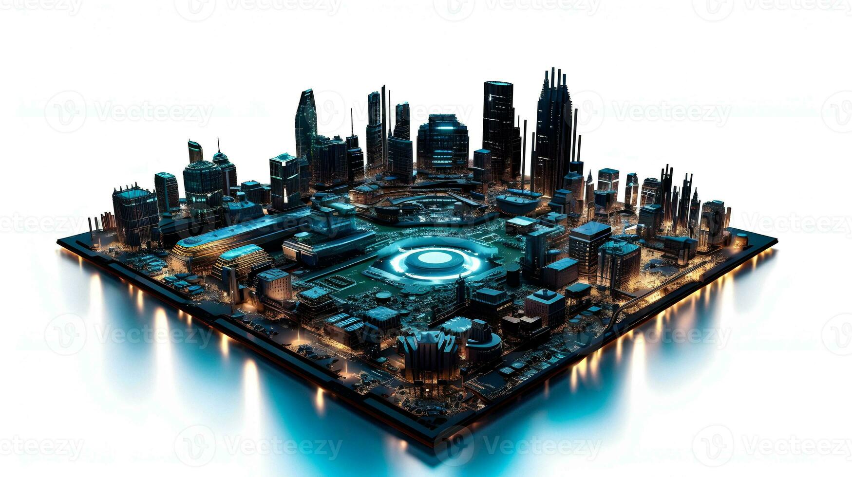 City of Circuits   a computer motherboard resembling a city, image generated by ai photo