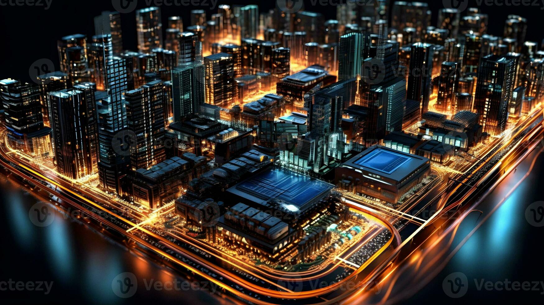 City of Circuits   a computer motherboard resembling a city, image generated by ai photo