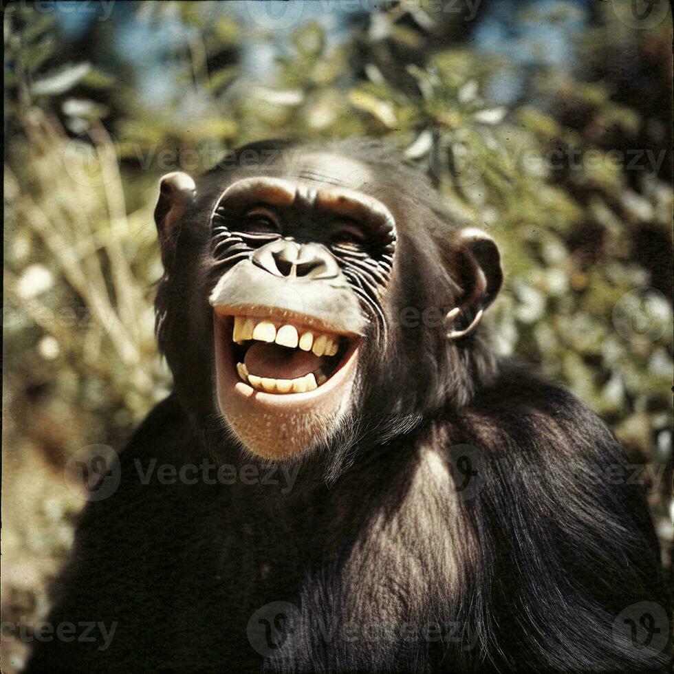 Joyful Chimp A Portrait of a Laughing Chimpanzee   generative ai photo