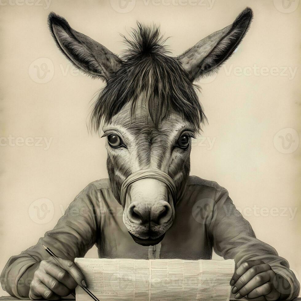 Burdened by a Donkey's Head The Struggles of an Unfortunate Student   generative ai photo