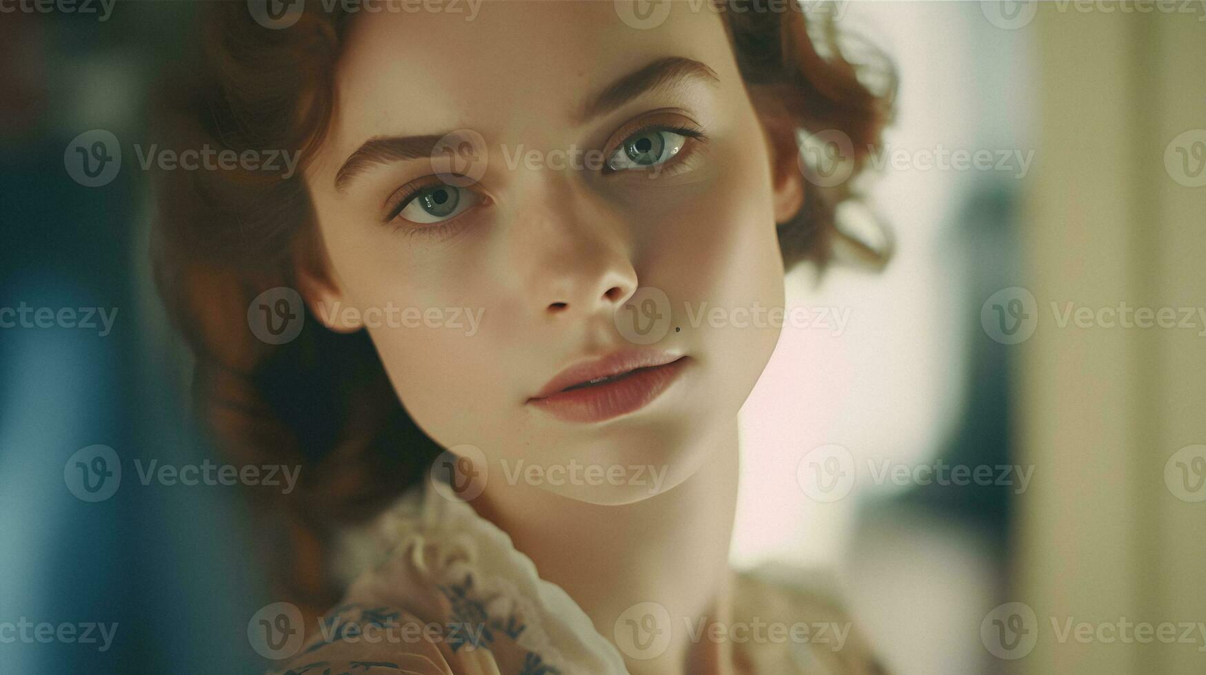 Mesmerizing portrait of a stunning young woman with a captivating gaze. Generative ai. photo