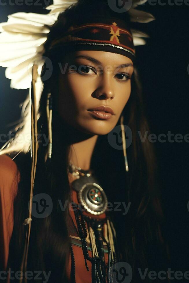 Spectacular Native American Beauty   generative ai photo