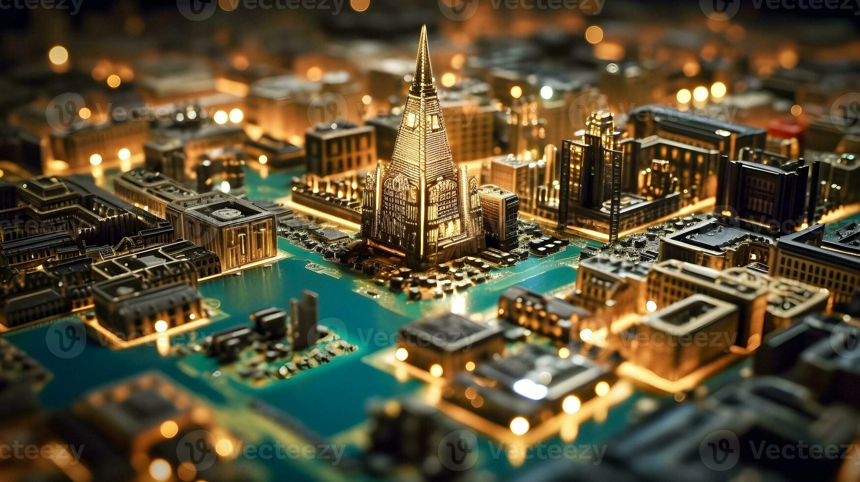 AI Generated Miniature Paris on a Motherboard photo