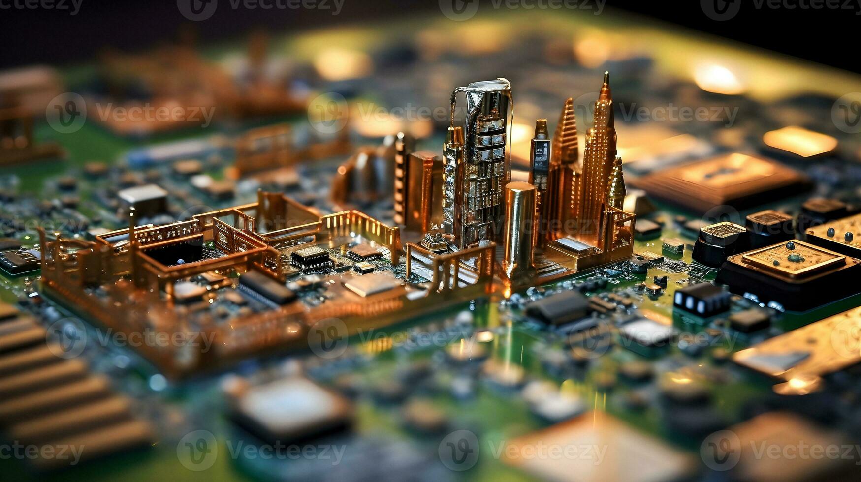 AI Generated Miniature Paris on a Motherboard photo