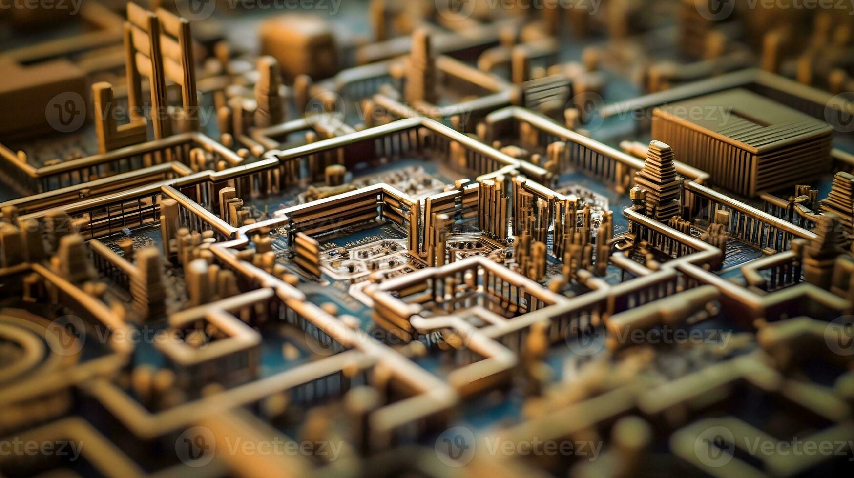 Intricate AI Generated Miniature Maze on Motherboard photo